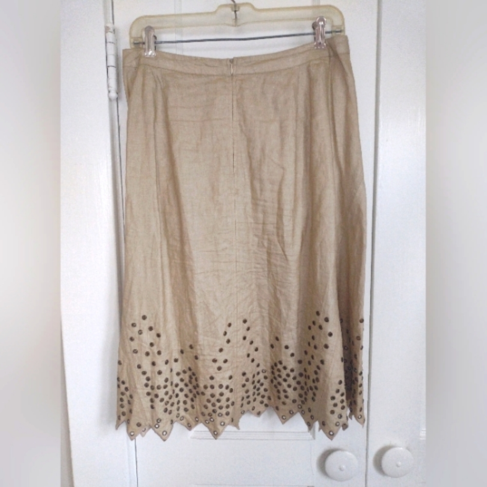 Bianca Nygard New York 100% Linen Skirt Size 6 Khaki